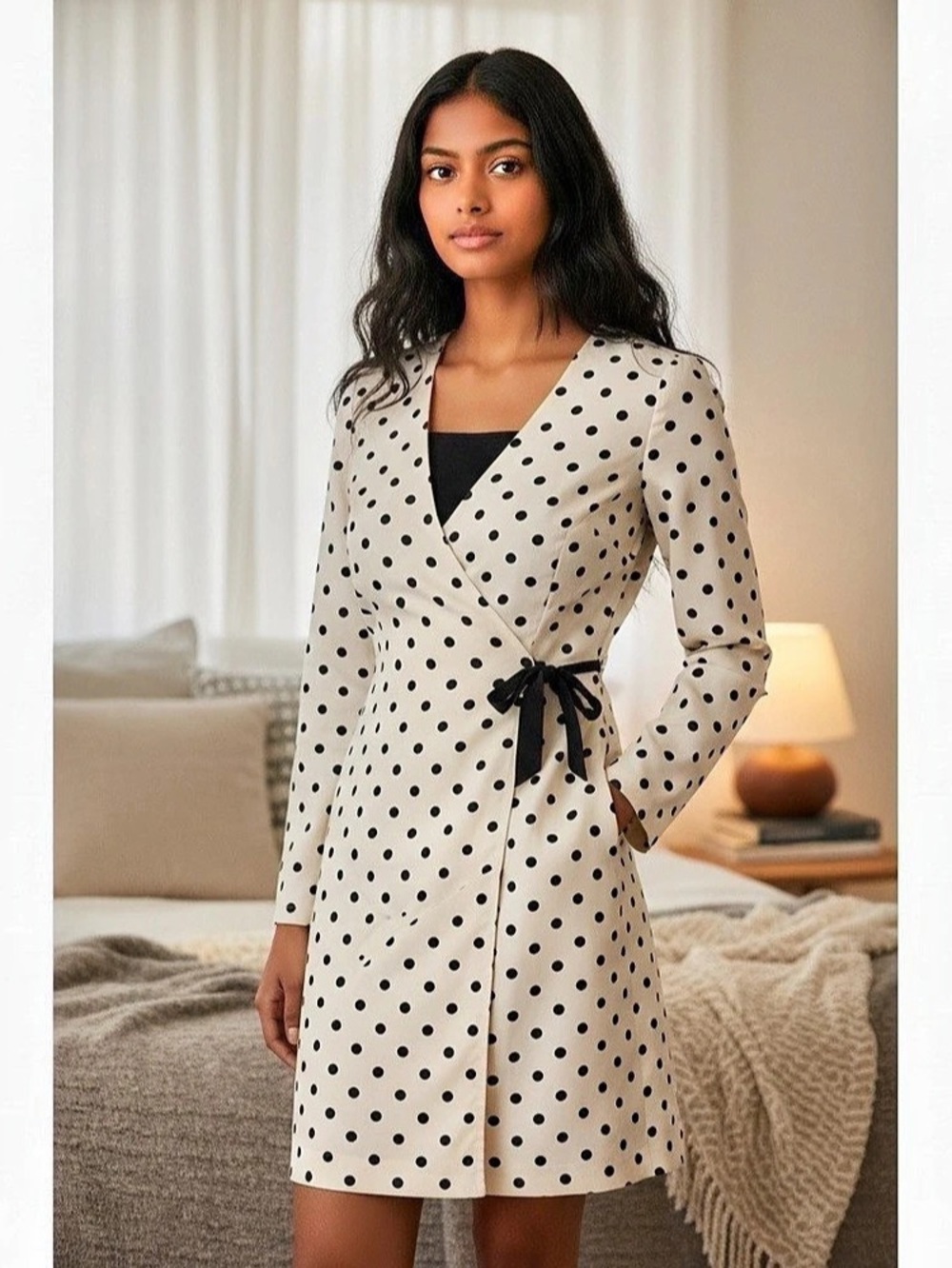 David Hayes Polka Dot Wrap Mini Dress 100% Silk Size 12